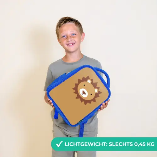Dierenportret - Leeuw - Bruin Kinderrugzak - Blauw middel -sfeer1_NL