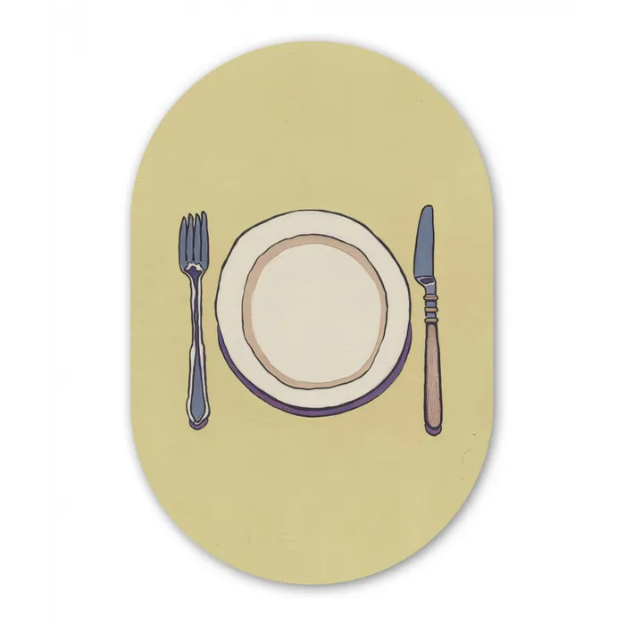 Illustratie - Bord - Bestek - Beige Wandcirkel Ovaal Glas middel -3d