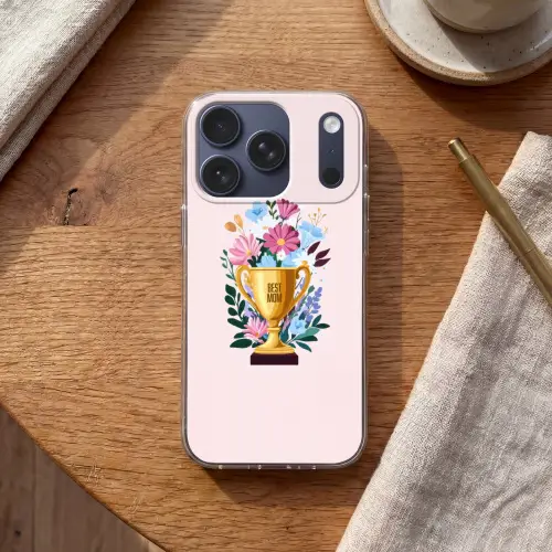 Trofee - Best Mom - Bloemen - Kleurrijk Telefoonhoesje iPhone 17 Pro klein -sfeer1