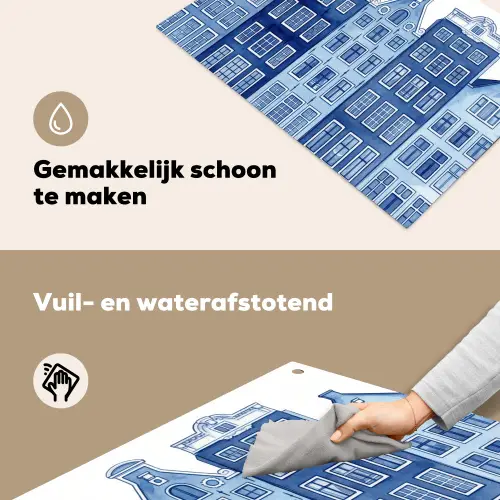 Aquarel - Grachtenpanden - Delfts - Blauw Inductie beschemer met haakjes klein -ky-schoon-nl