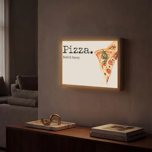 Pizza - Kaas - Pepperoni Light Box met batterij (Wandlamp) middel -sfeer1