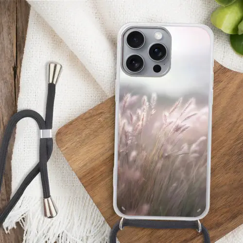 Graspluimen - Wind - Beige - Mistig Hoesje iPhone 16 Pro Max met koord klein -sfeer4