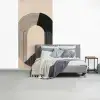 Grafisch gebogen motief - Beige fotobehang vinyl groot -slaapkamer