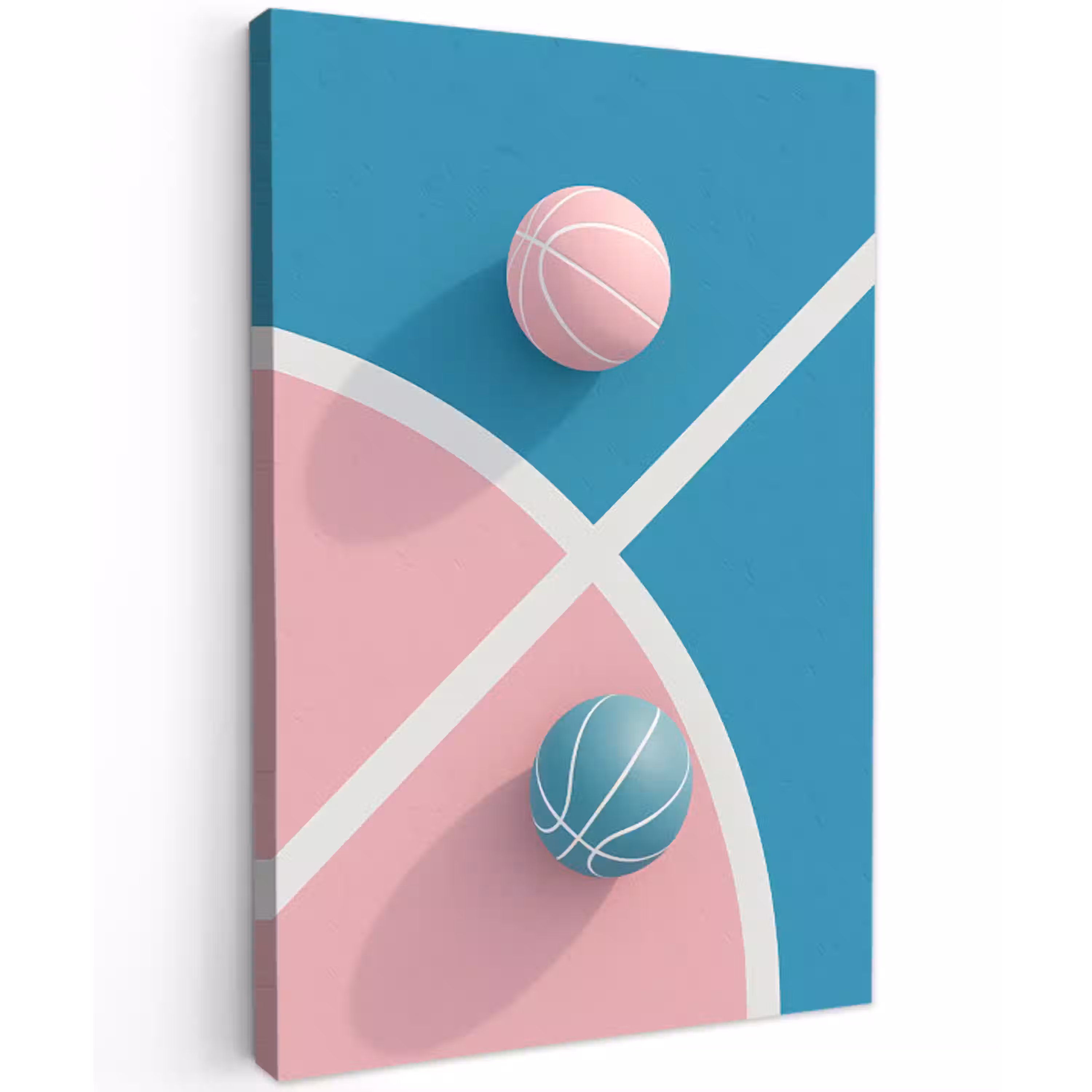 Basketbal - Pastel - Roze - BLauw Tuinposter op houten frame 2 cm dik middel -3d