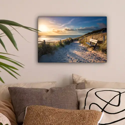 Zonsondergang - Strand - Duin - Gras - Bank canvas 2cm klein -sfeer1