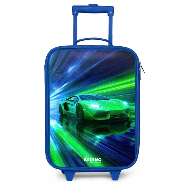 Kids’ Suitcase - Blue - Race car - Bright green - Beams of light - Speed