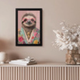 Luiaard - Bloemenprint - Bril - Roze fotolijst zwart zonder passe partout klein -sfeer5
