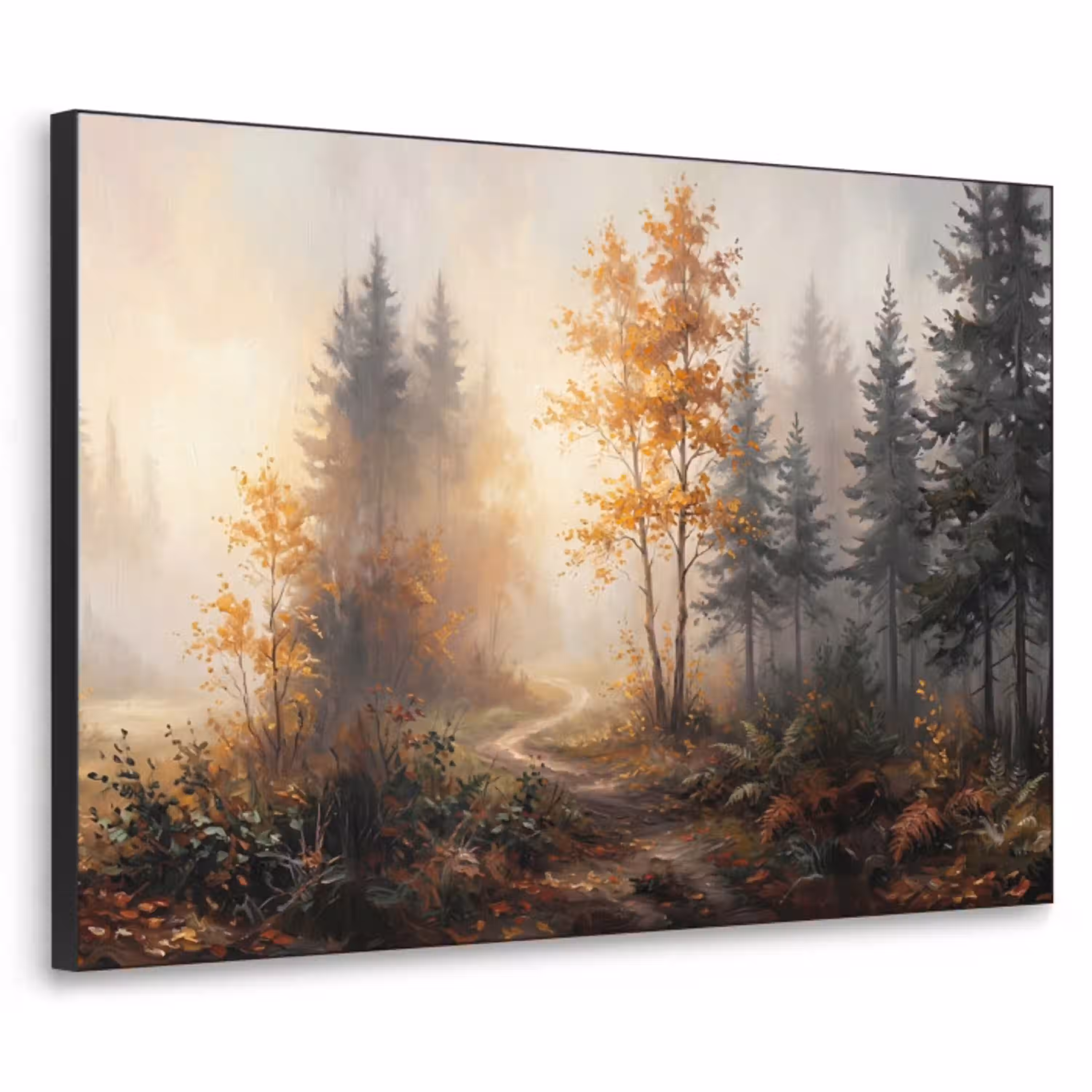 Bospad - Herfstbladeren - Natuur - Schilderachtig - Oranje Textielframe zwart klein -3d