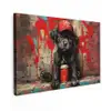 Puppy met Rode Pet en Spuitbus Tuinposter op houten frame 2 cm dik klein -3d