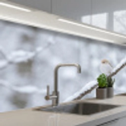 Vogeltje - Sneeuw - Tak - Winter - Zacht keuken achterwand 2 middel -3d_schuin