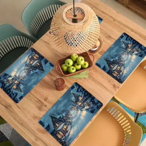 Kerstdorp - Kerst - Sneeuw - Winter Placemat vinyl groot -zzsfeer5_Kitchenyeah-website