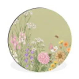 Botanisch - Bloemen - Kleurrijk Wandcirkel aluminium klein -3d