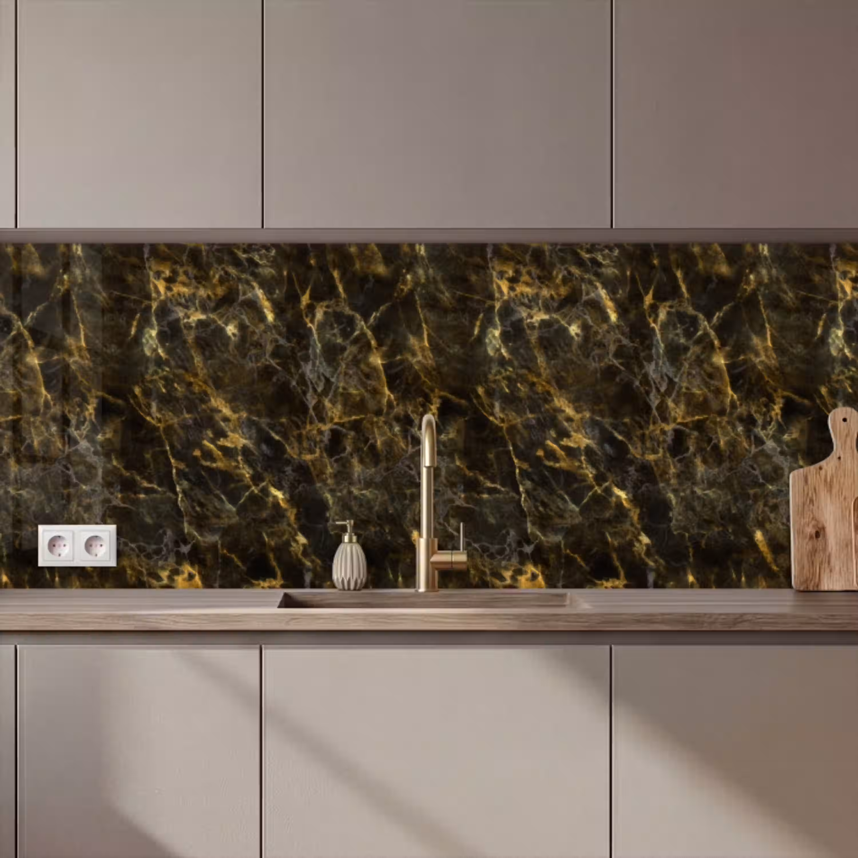 Zwart - Marmer - Goud keuken achterwand 2 middel 871 zz_3dshopping