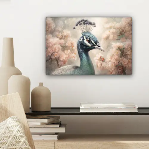 Pauw - Vogels - Bloemen - Boom - Botanisch canvas 2cm klein -sfeer6
