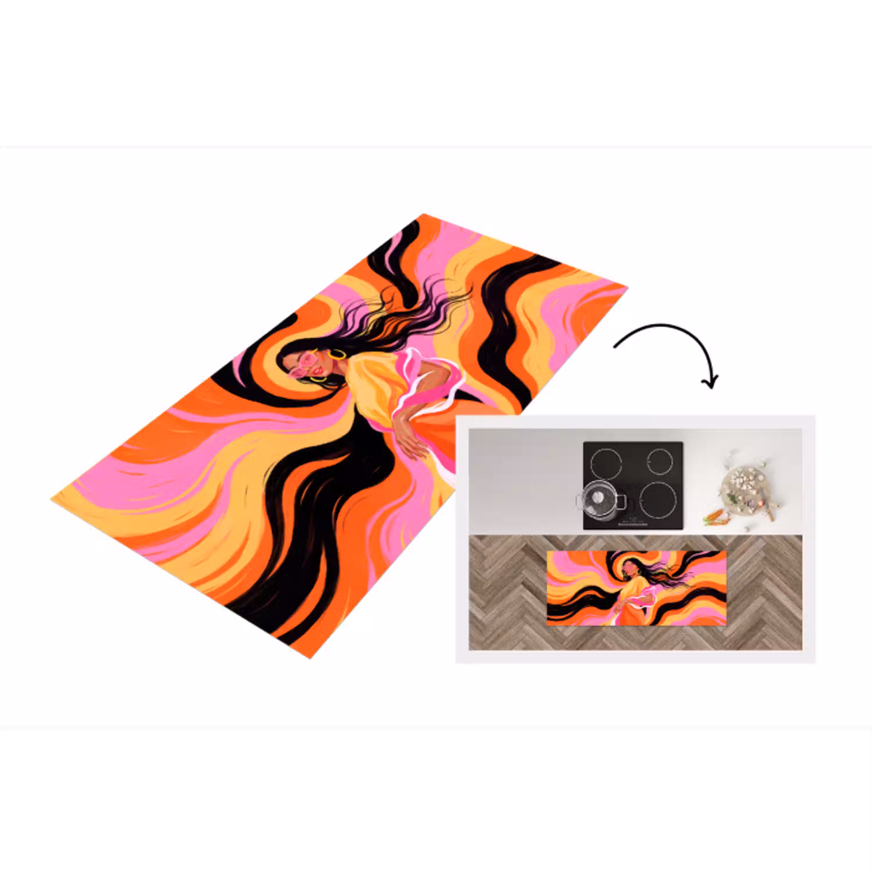 Vrouw - Zonnebril - Abstract - Kleurrijk Keukenloper - keukenmat middel -3d