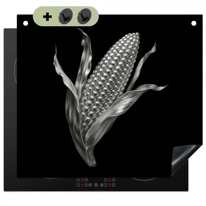Maïskolf - Glanzend metaal - Elegant Inductie beschemer met haakjes middel -3d