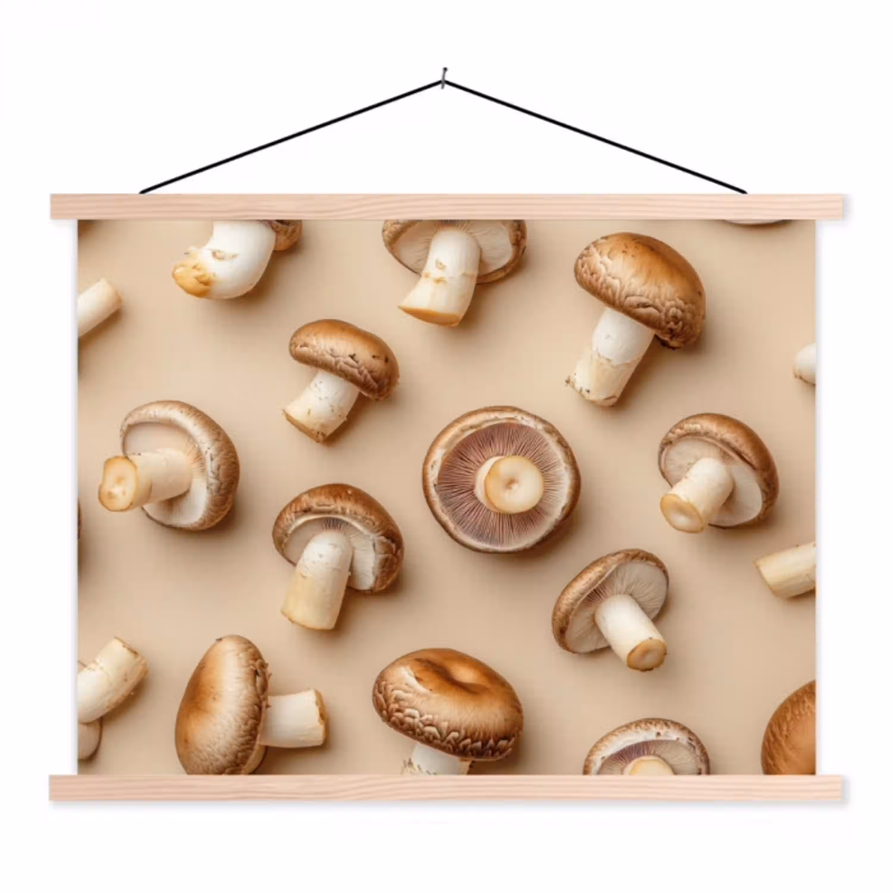 Kastanje Champignons - Beige textielposter latten blank klein -3d