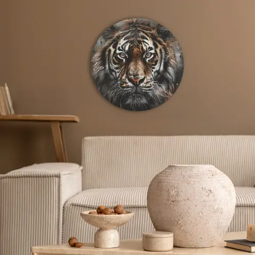 Tijger - Dieren - Portret - Luxe - Zwart Akoestische PET Vilt - Rond klein -sfeer1