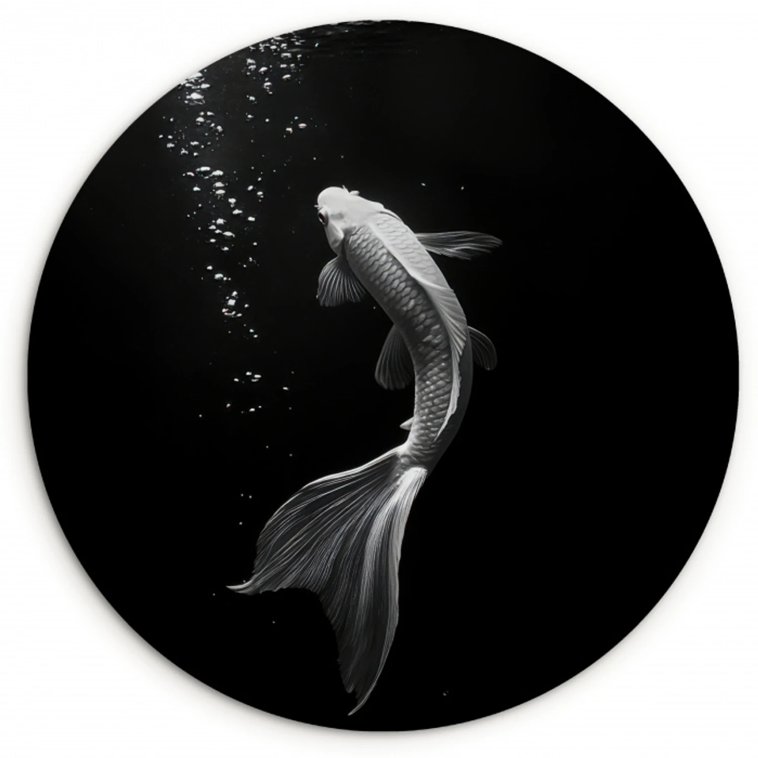 Koi - Vis - Wit - Zwart KitchenYeah - Keuken - Wandcirkel Forex klein -3d