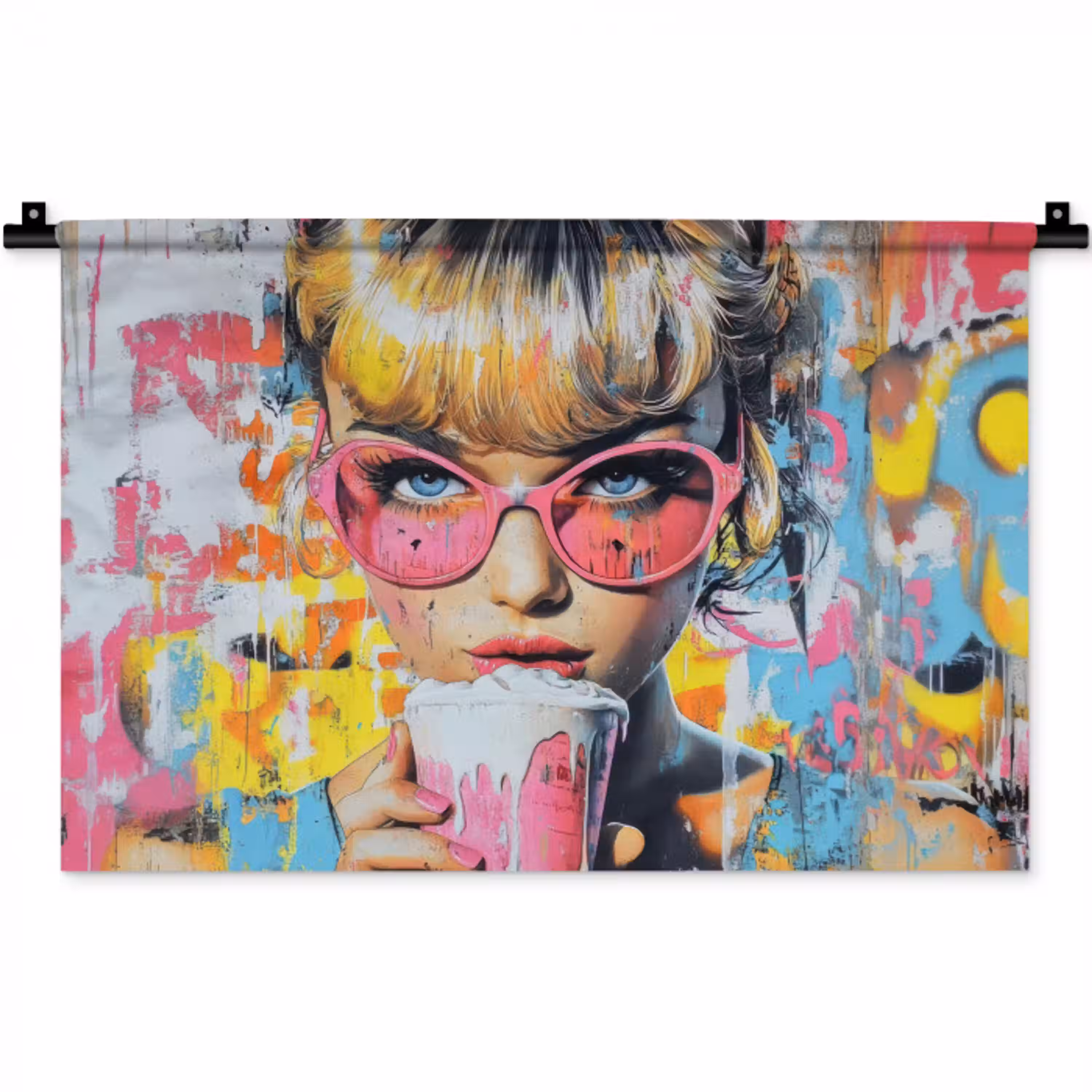 Expressief - Milkshake - Vrouw - Felle kleuren Wandkleed katoen klein -zz3d