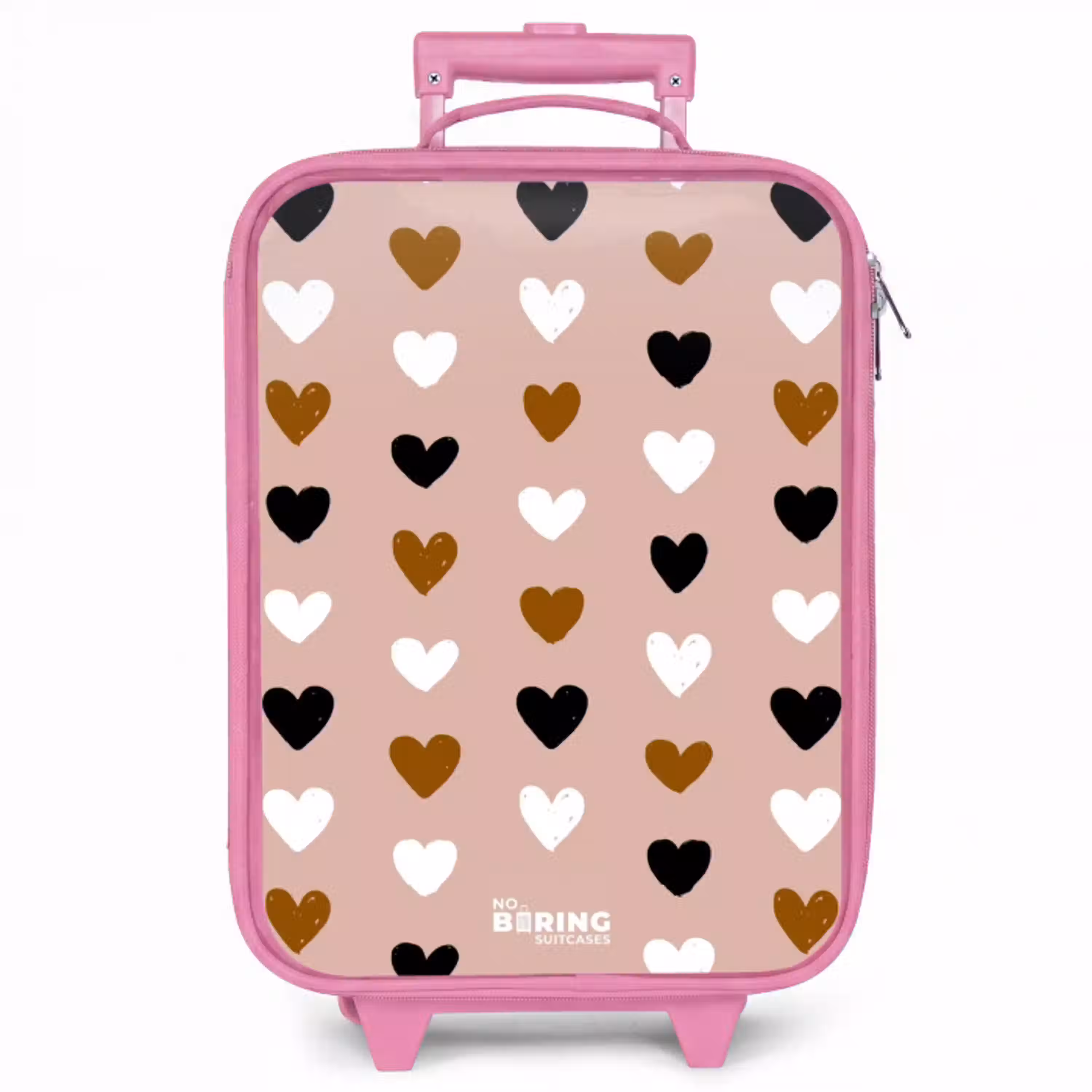 Zwart, wit en bruin hartjespatroon op oudroze achtergrond Kinderkoffer - Roze klein -zzz_website3d