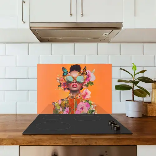 Vlinders - Vrouw - Zonnebril - Kleurrijk keuken achterwand spatscherm klein -sfeer2