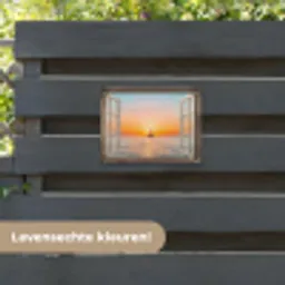 Doorkijk - Zee - Boot - Zonsondergang tuinposter los doek klein -sfeer3