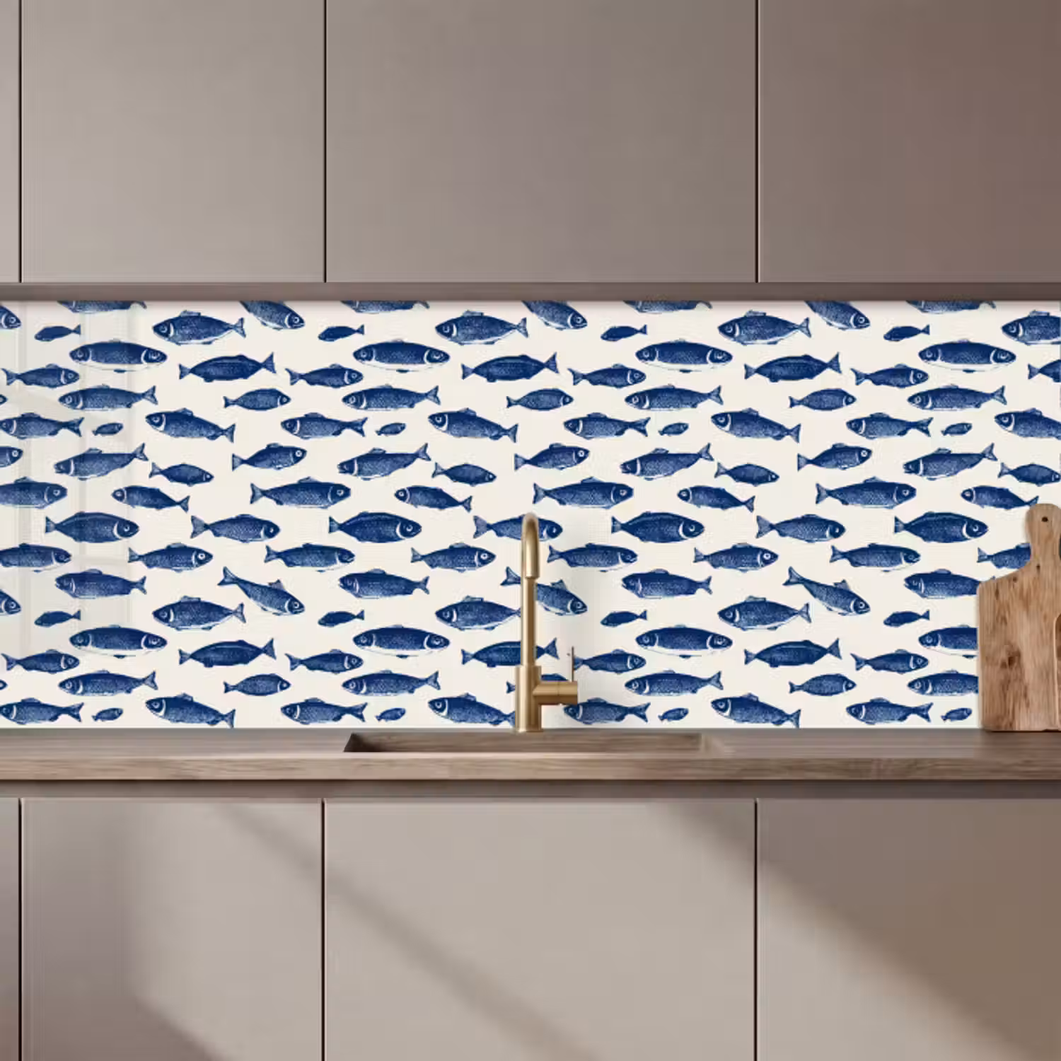 Küchenrückwand - Fisch - Muster - Blau - Weiß