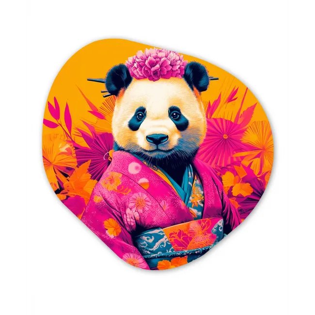 Kimono - Roze - Panda - Bloemenkroon Wandcirkel Organisch Forex 3mm klein -3d