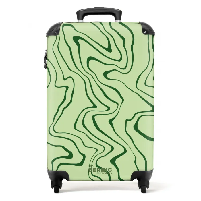 Lichtgroene achtergrond met abstracte donkergroene lijnen NBS - Handbagage koffer - Unisex middel -productfoto_recht