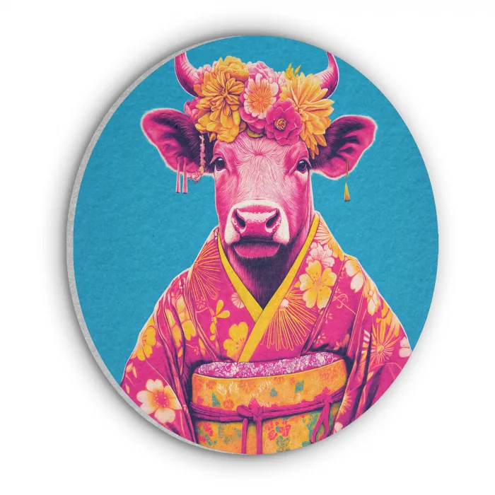 Koe - Bloemenkrans - Oorhangers - Kimono Akoestische PET Vilt - Rond klein -3d