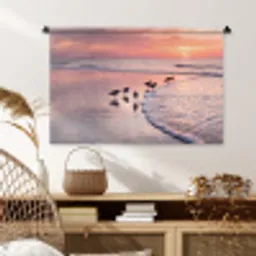 Meeuwen - Strand - Zee - Roze Wandkleed katoen middel -sfeer5