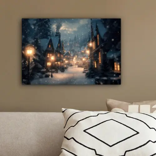 Winterdorp - Sneeuw - Donker canvas 2cm klein -sfeer3