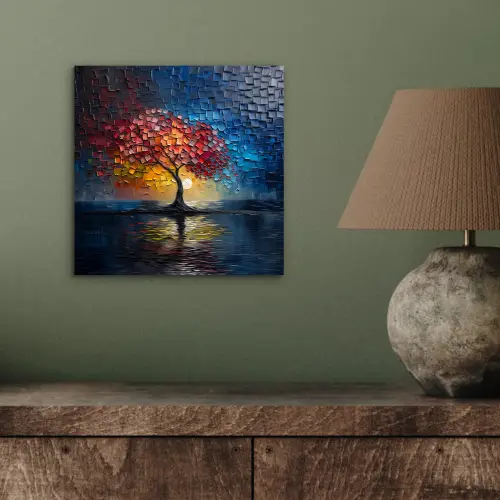 Boom - Blauw - Bladeren - Vakken aluminium wit klein -sfeer2
