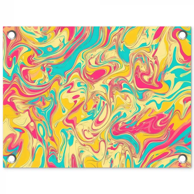 Geel - Roze - Blauw - Retro tuinposter los doek klein -3d