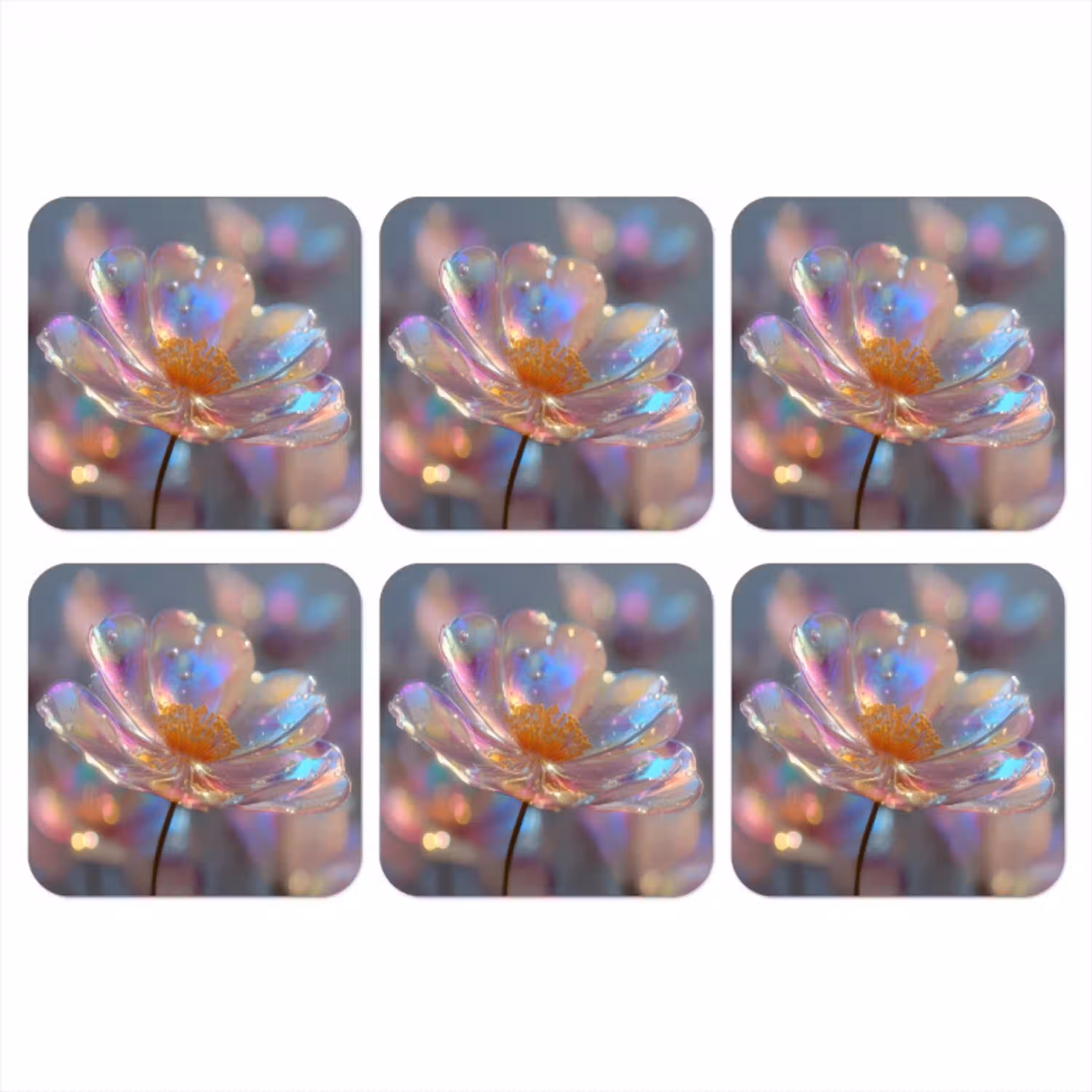 Bloem - Transparant - Pastelkleuren - Druppels onderzetter kurk middel -3d