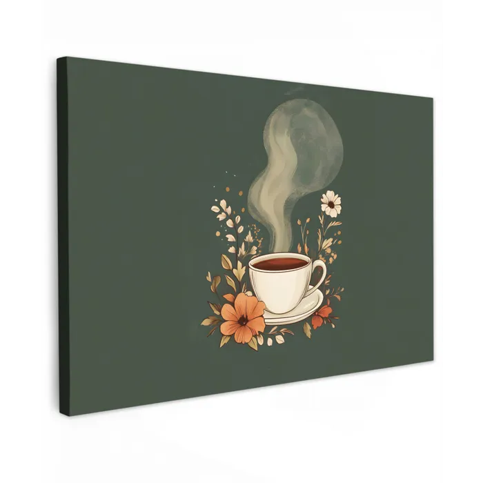 Kop - Bloemen - Groen - Koffie Tuinposter op houten frame 2 cm dik klein -3d