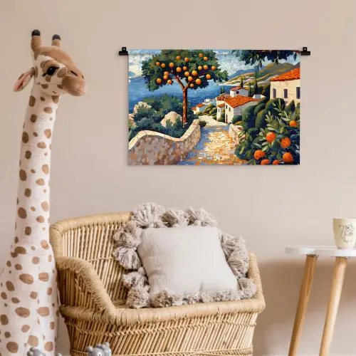 Huizen - Mozaïek - Sinaasappelbomen - Zee Wandkleed katoen klein -wsfeer5_kind