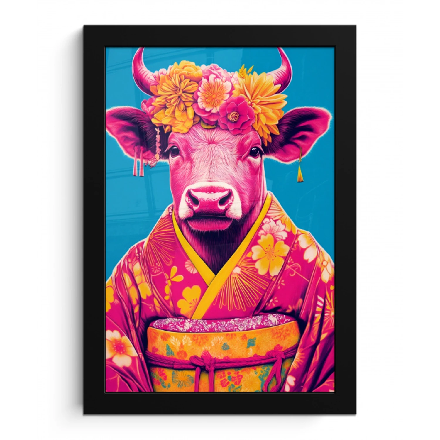 Koe - Bloemenkrans - Oorhangers - Kimono fotolijst zwart zonder passe partout klein -3d