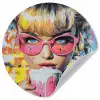 Expressief - Milkshake - Vrouw - Felle kleuren Wandcirkel behangsticker klein -3d