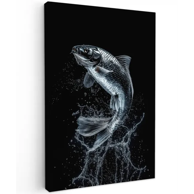 Vis - Koi - Zwart - Water Tuinposter op houten frame 2 cm dik klein -3d