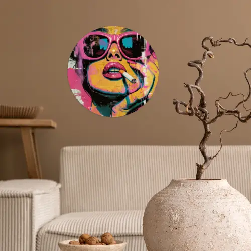 Portret - Vrouw - Abstract - Zonnebril Wandcirkel behangsticker klein -sfeer1