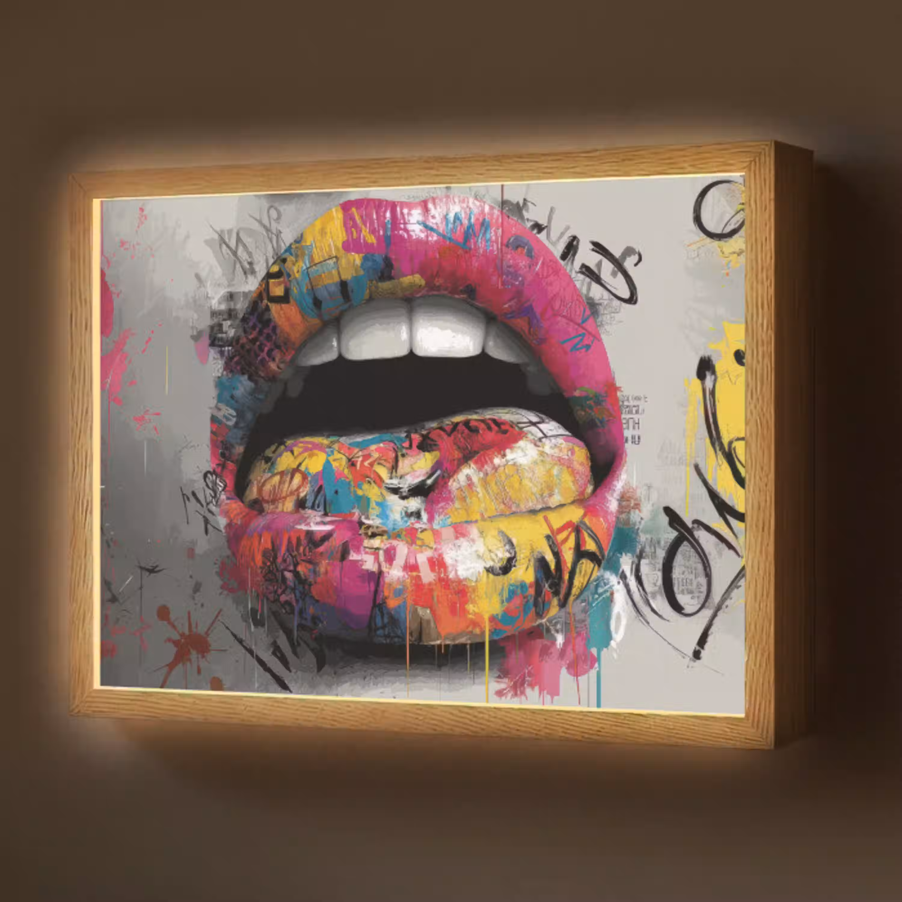 Lippen - Graffiti - Expressief Light Box met batterij (Wandlamp) middel -z3d_website