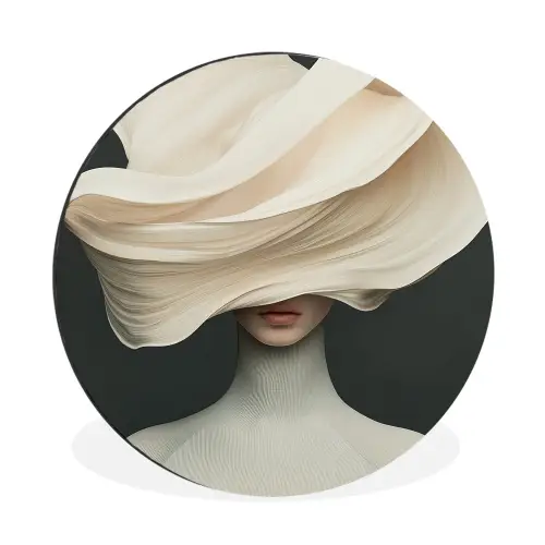 Vrouw - Beige - hoed Wandcirkel aluminium klein -3d