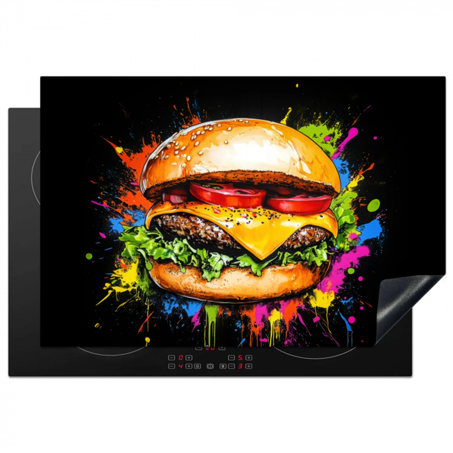 Hamburger - Graffiti - Verf - Kleurrijk - Eten - Abstract Inductie beschermer vinyl 3mm klein -3d