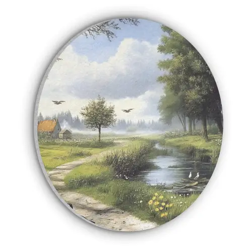 Zandpad - Groen landschap - Water Akoestische PET Vilt - Rond klein -3d