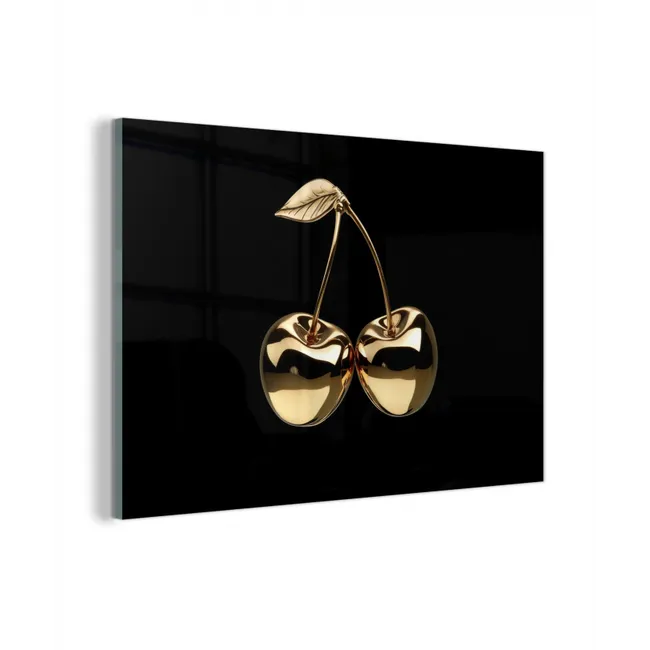 Glas schilderij - Kersen - Zwart - Goud - Chrome
