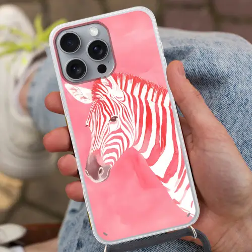 Zebra - Pink - Verf Hoesje iPhone 16 Pro Max met koord klein -sfeer3