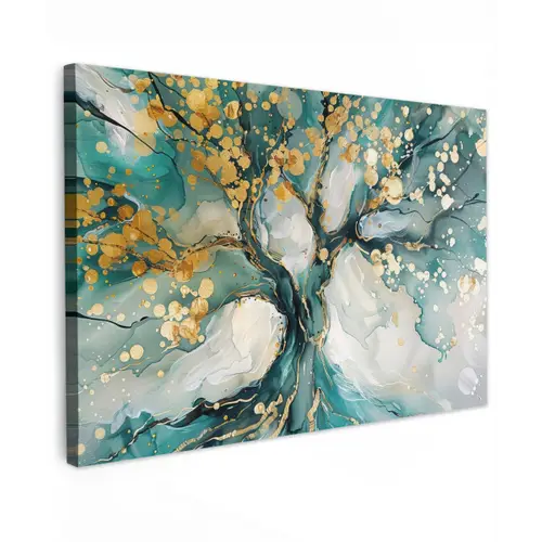 Boom - Modern - Verflook - Turquoise - Goud canvas 2cm klein -z3d
