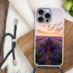 Landschap - Lavendelveld - Paars Hoesje iPhone 16 Pro Max met koord klein -sfeer4